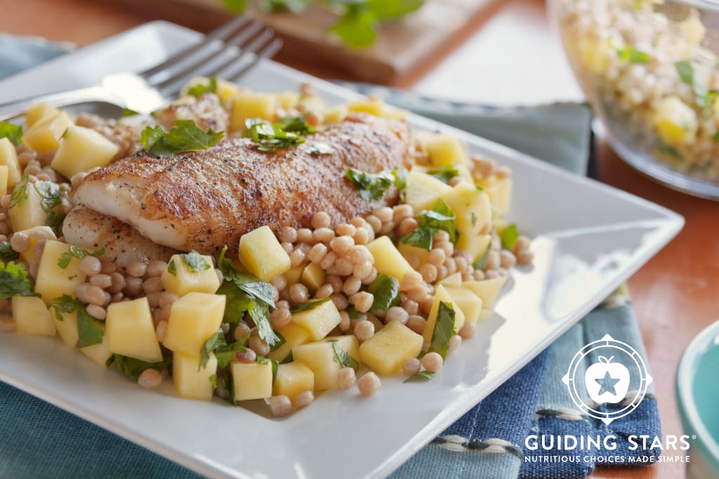 Moroccan Fish With Mango And Whole Grain Pearl Couscous