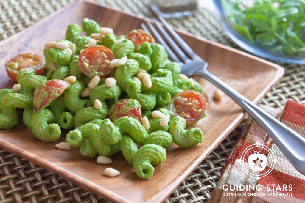 Arugula Pesto Cavatappi With Cherry Tomatoes