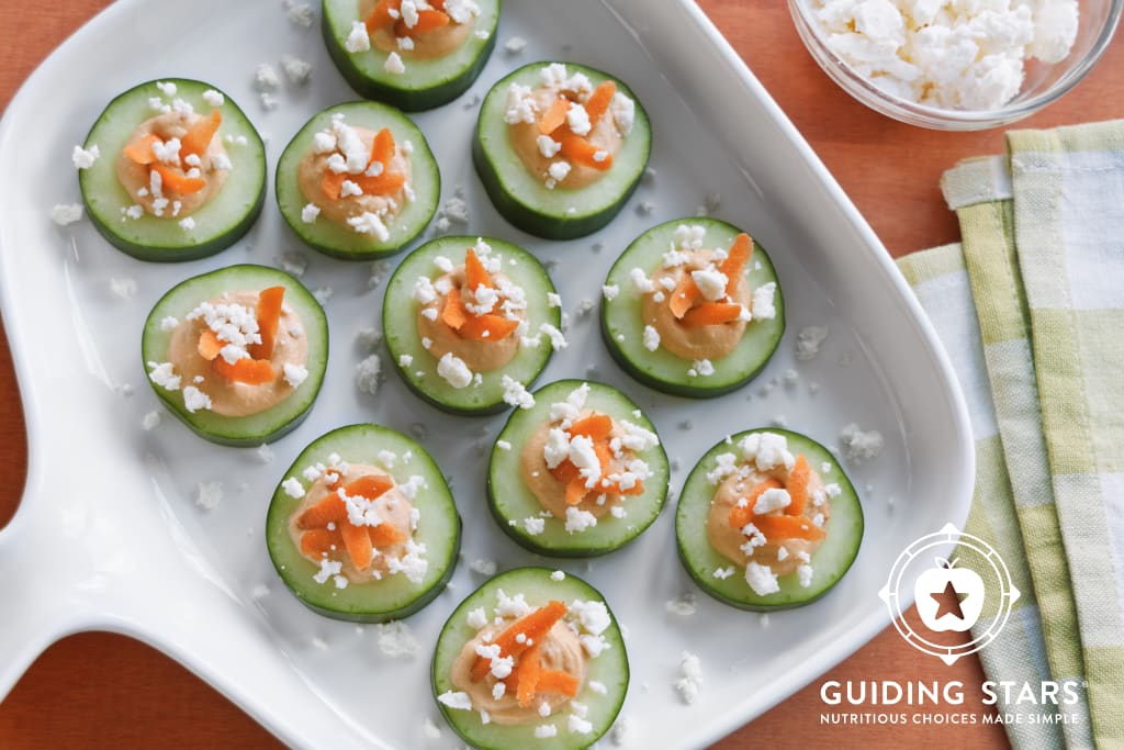 Roasted Red Pepper Hommus Cucumber Bites